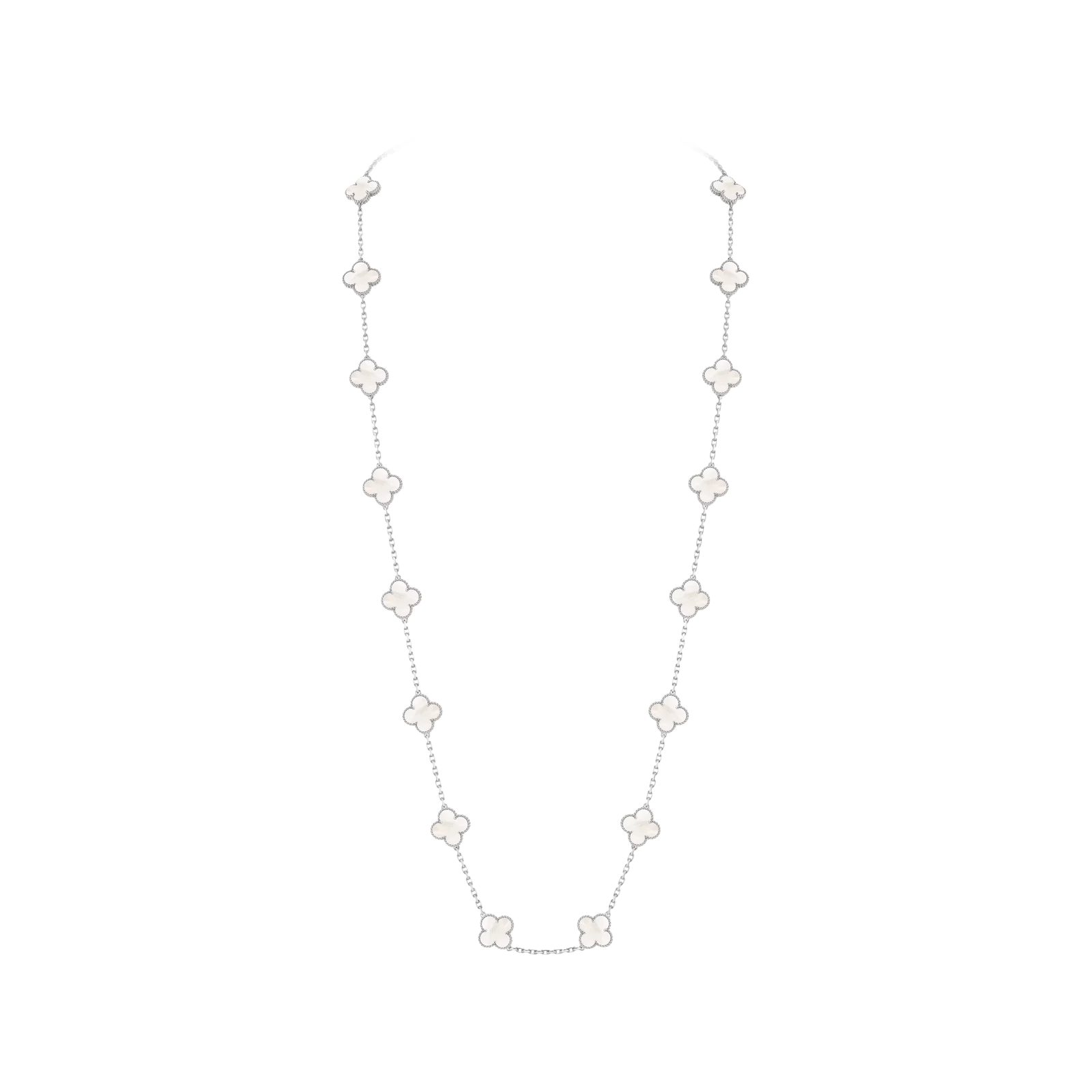 SAUTOIR VINTAGE ALHAMBRA 20 MOTIFS OR BLANC 750/1000, NACRE