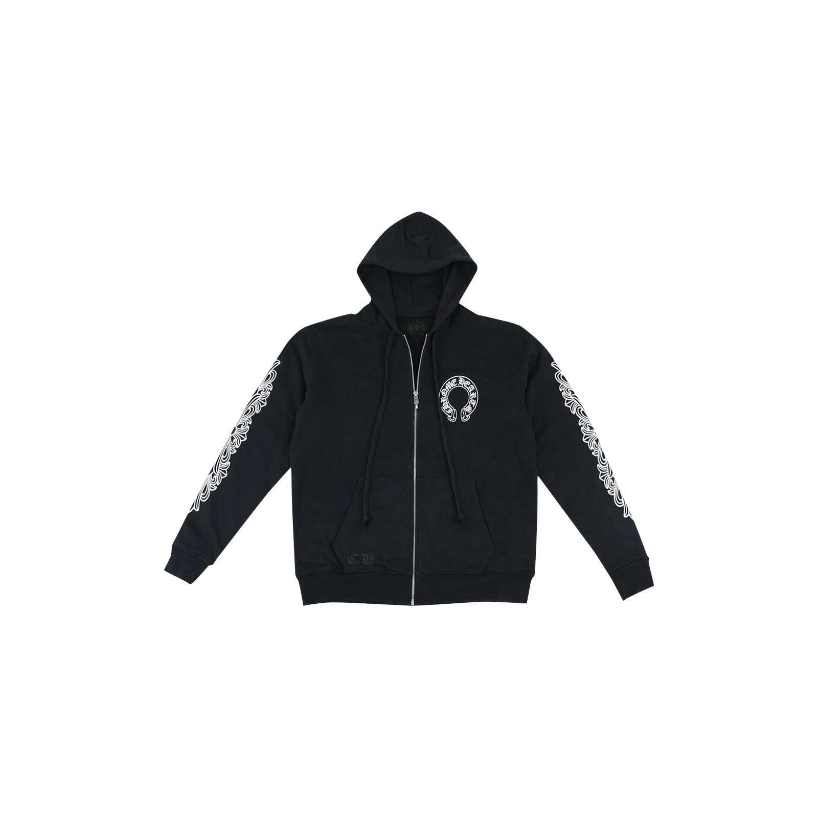 HORSESHOE FLORAL CROSS-SLEEVE ZIP UP HOODIE « BLACK/WHITE »