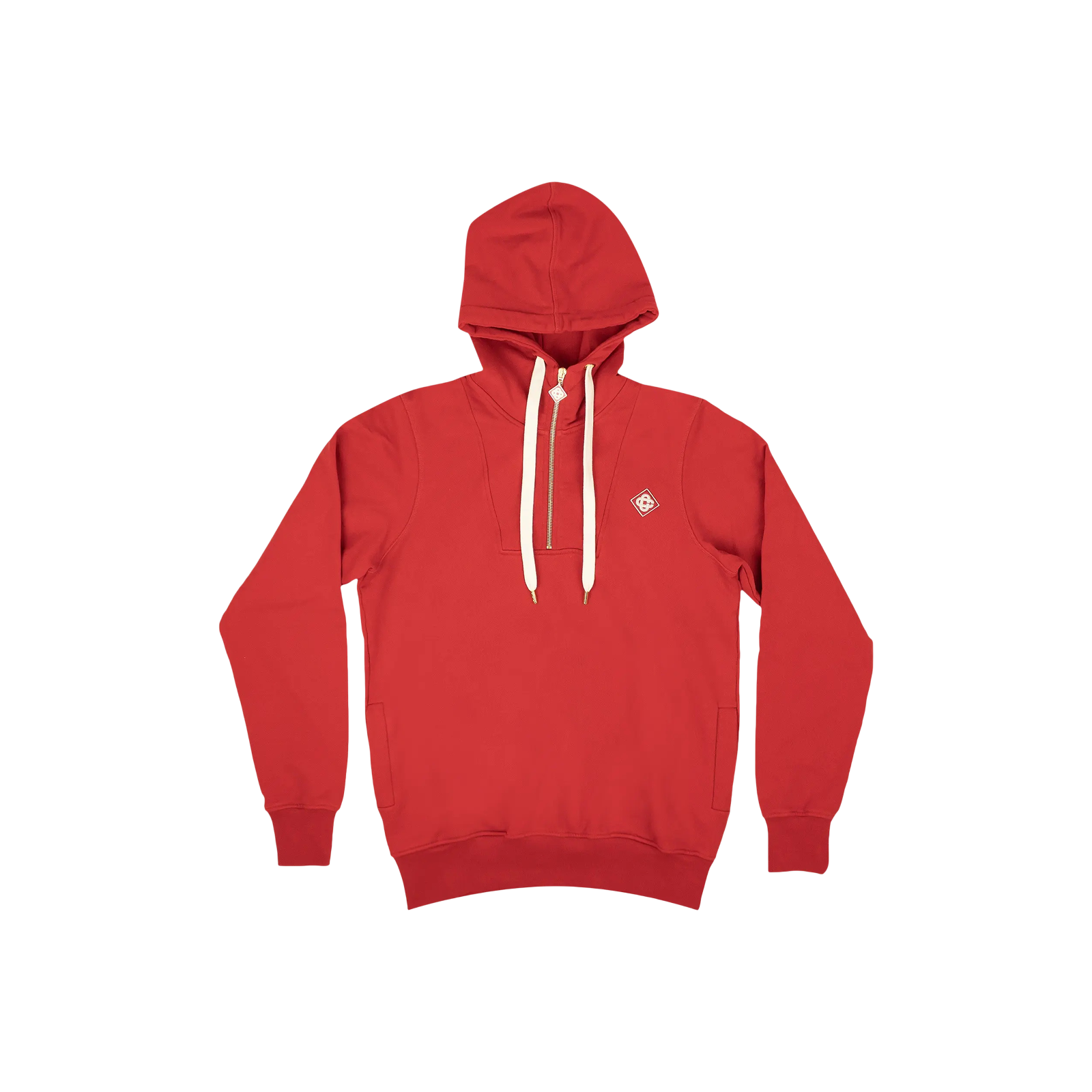 LOGO PATCH HALF ZIP PULLOVER HOODIE « RED »