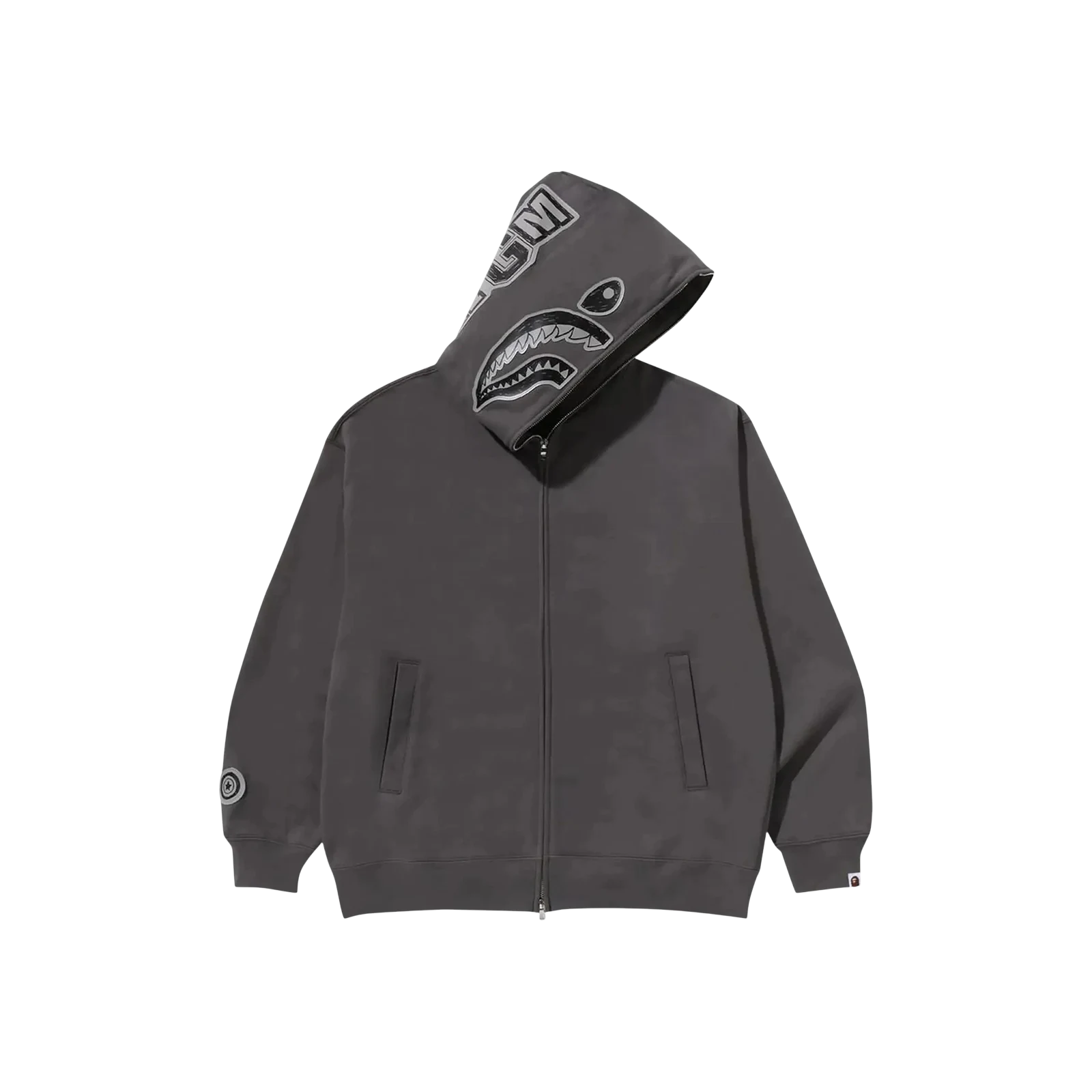 HAND DRAWN FACE RELAXED FIT SHARK FULL ZIP HOODIE « GREY »