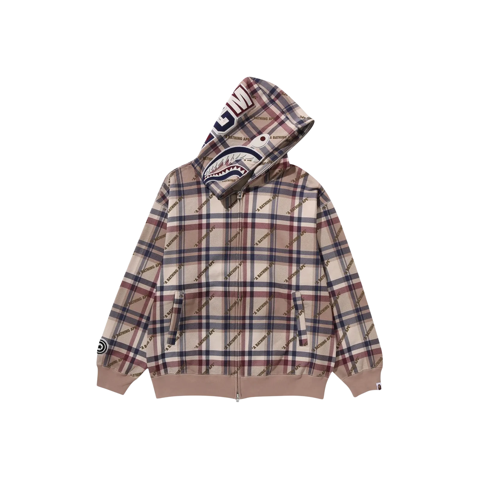 LOGO CHECK PATTERN SHARK FULL ZIP HOODIE « BEIGE »
