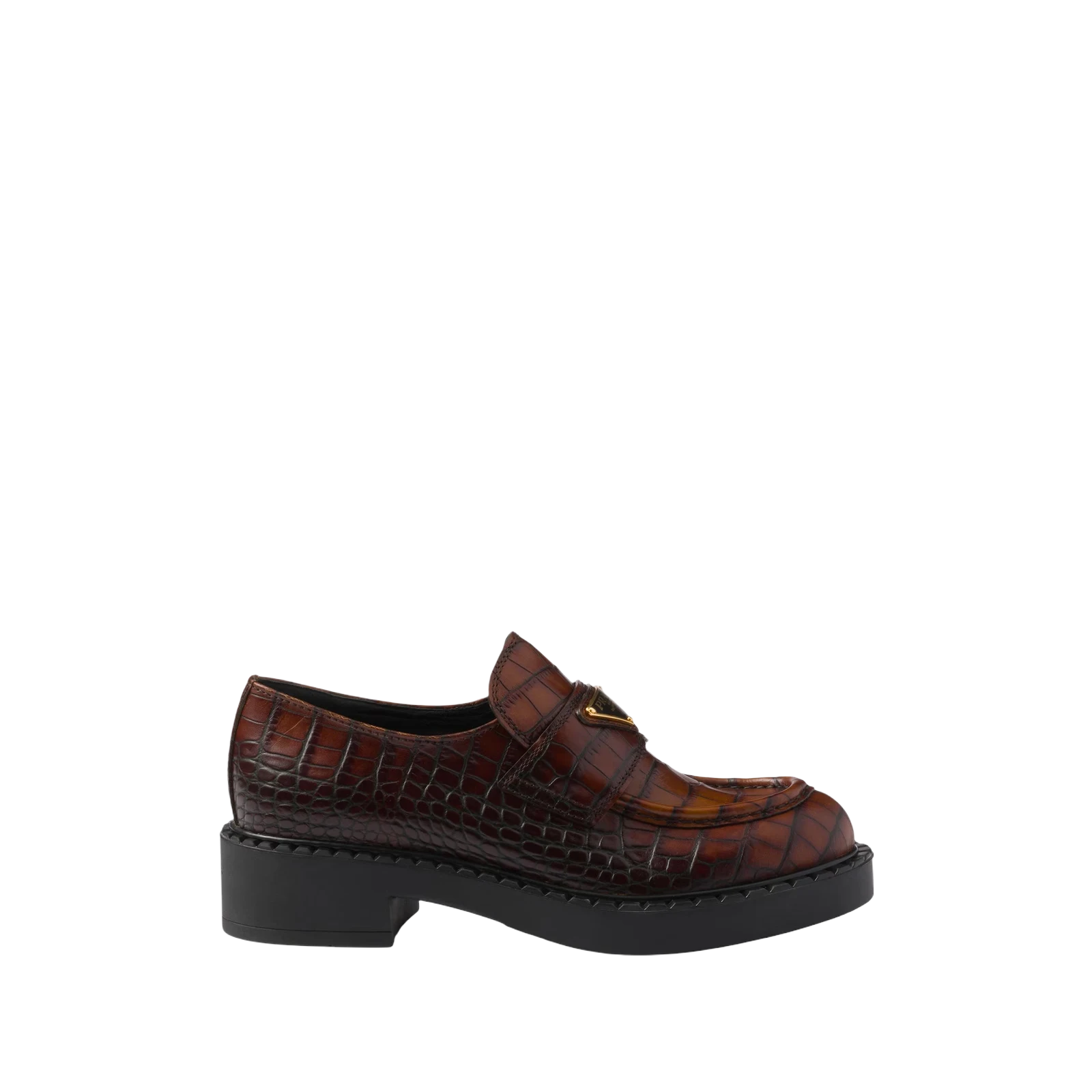 CHOCOLATE CROCODILE-PRINT LEATHER LOAFERS