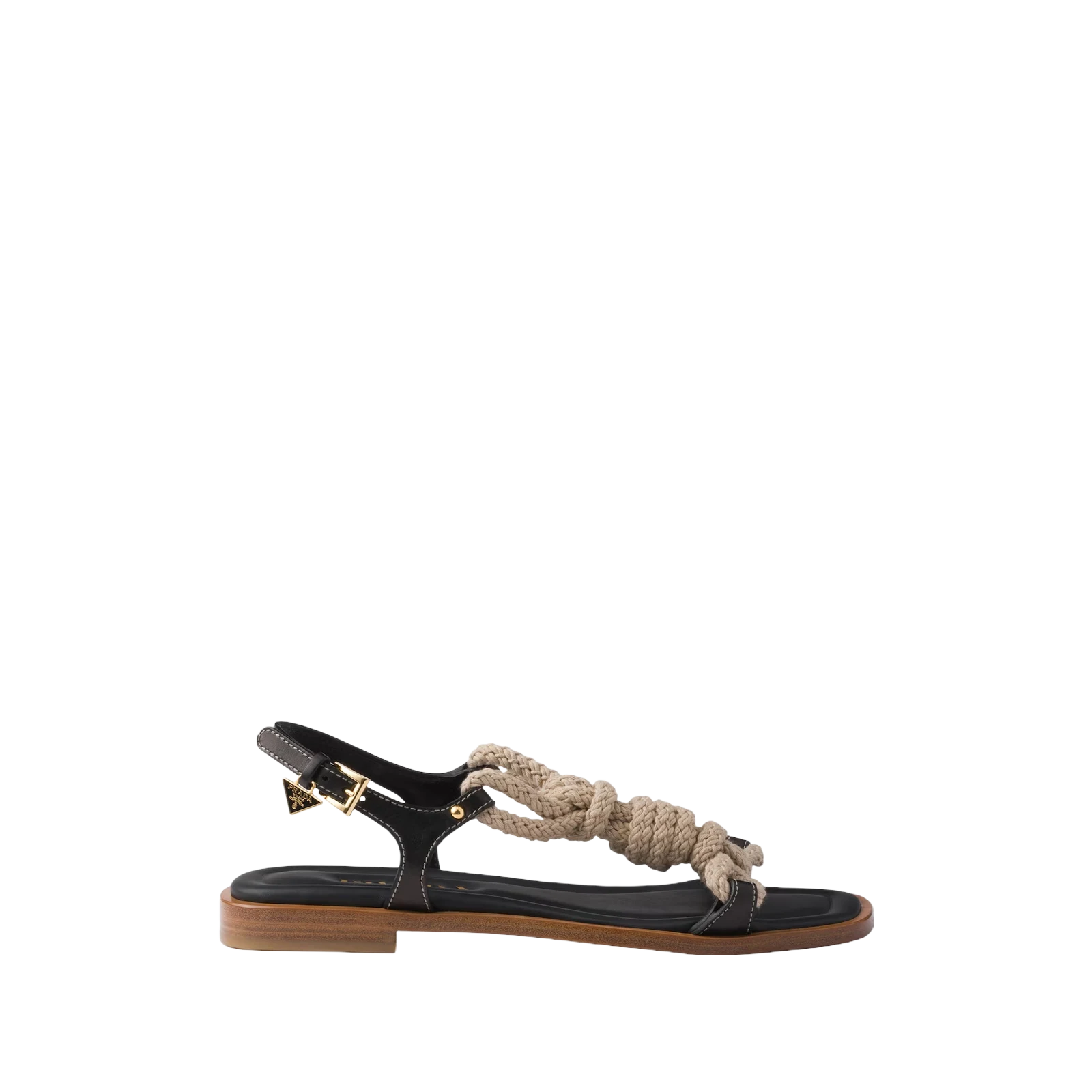 FLAT LEATHER AND CORD SANDALS