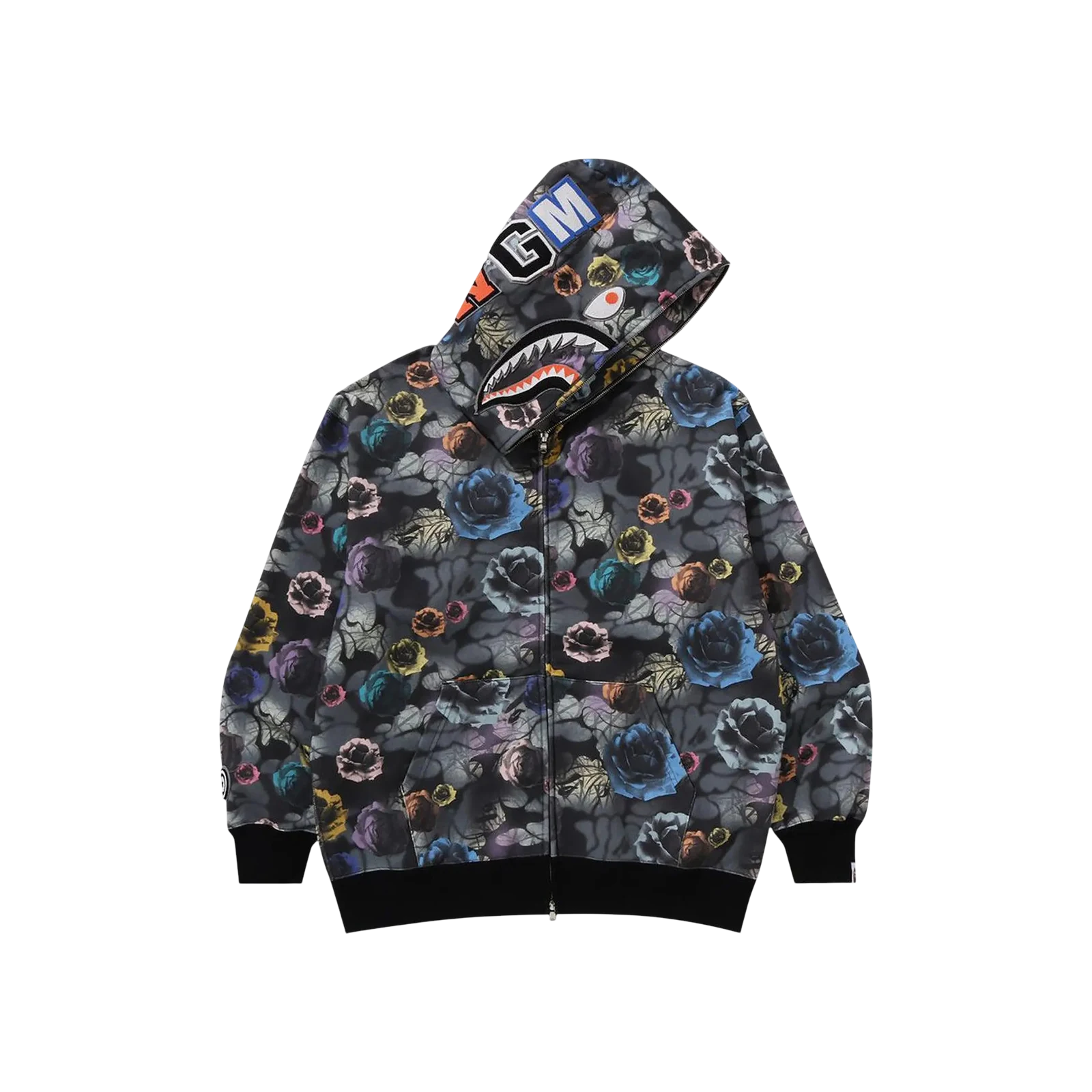 FLORAL CAMO SHARK RELAXED FIT FULL ZIP HOODIE « BLACK »