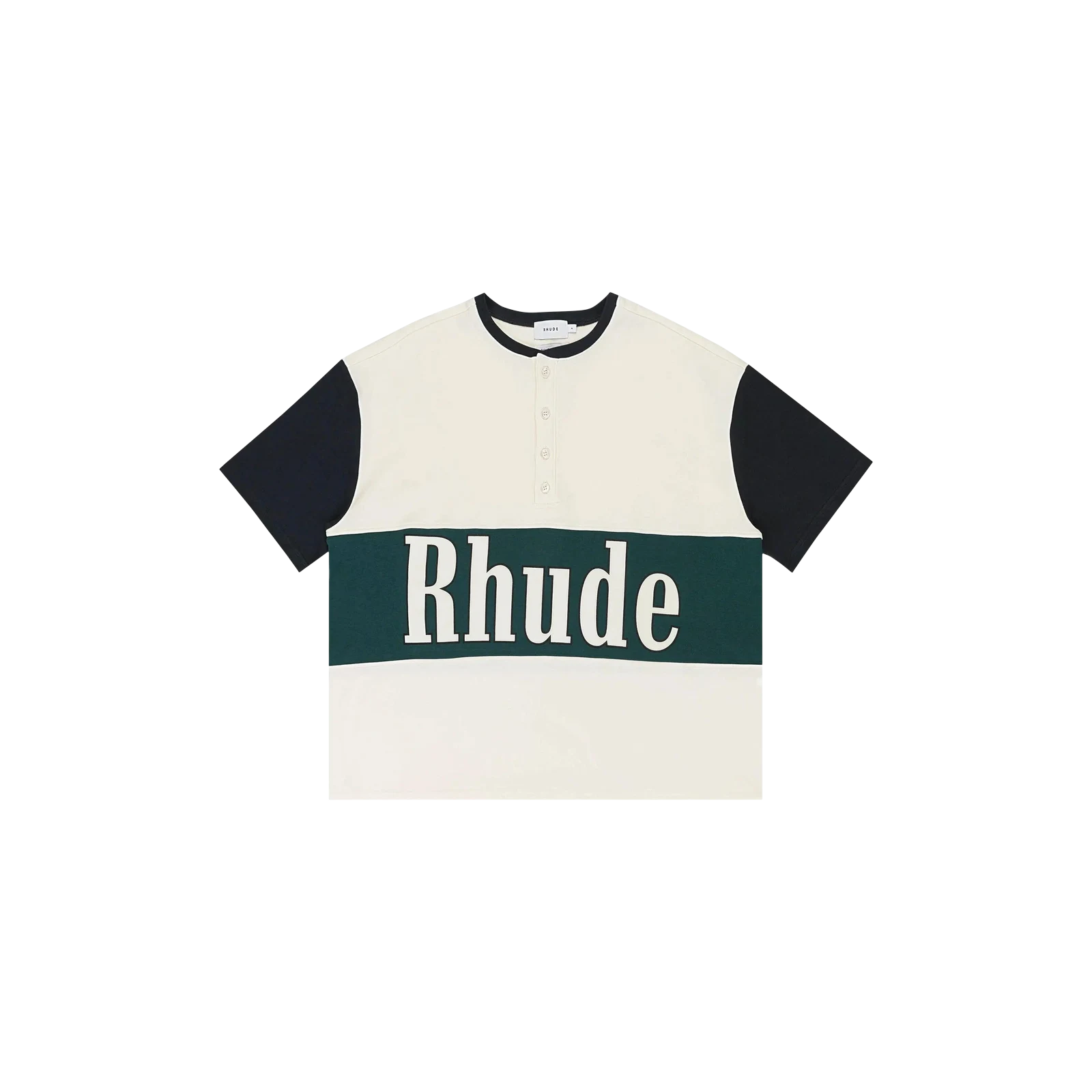 BUTTON DOWN T-SHIRT « CREAM/BLACK/GREEN »