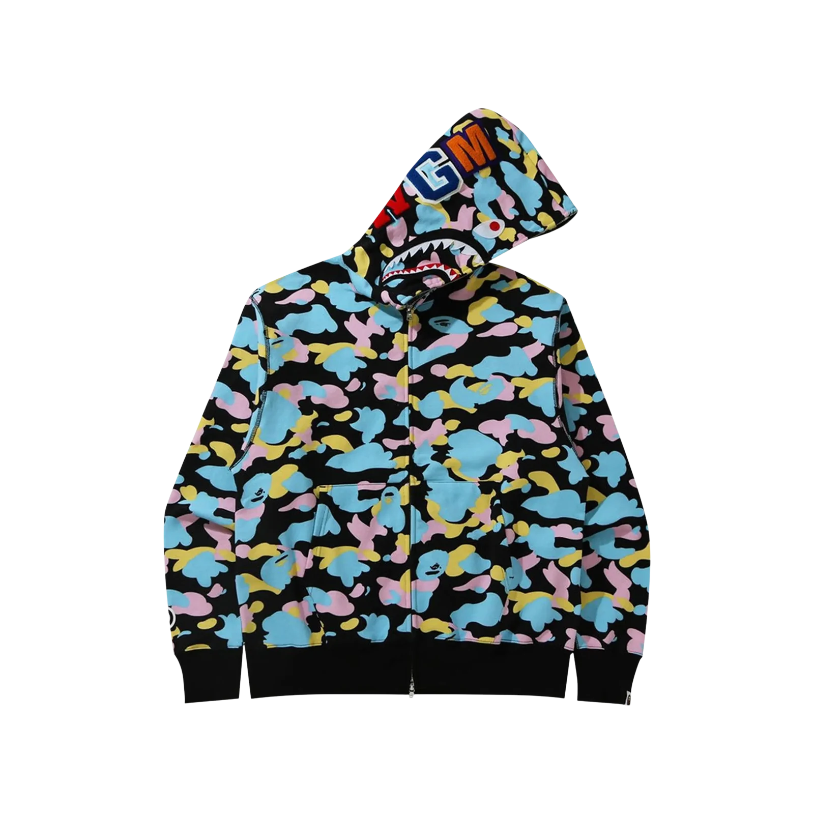 NEW MULTI CAMO SHARK RELAXED FIT FULL ZIP HOODIE « BLACK »