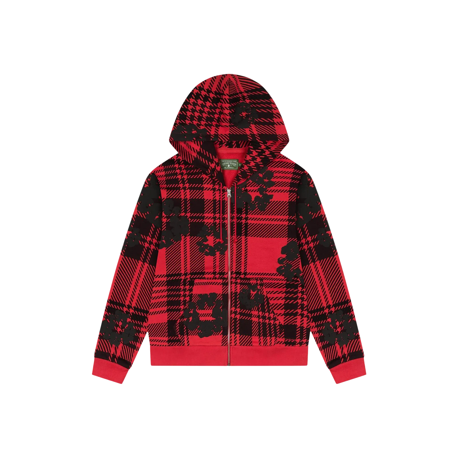 PLAID COTTON WREATH ZIP HOODIE « RED »