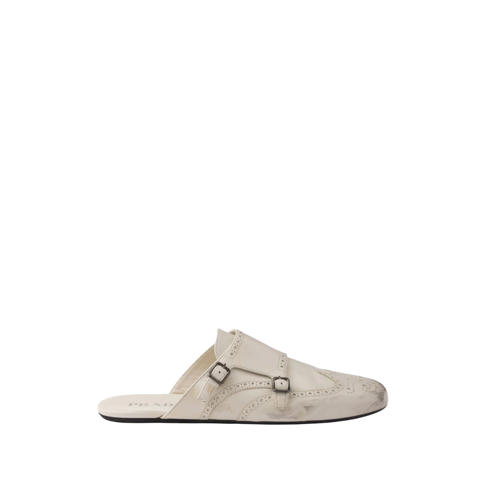 SHUFFLE ANTIQUED LEATHER DOUBLE MONK STRAP MULES