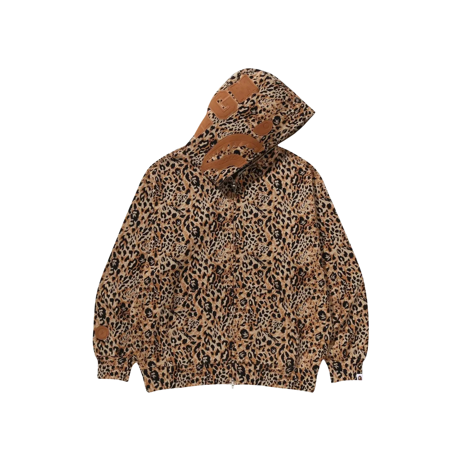 WILD LEOPARD PATTERN SHARK RELAXED FIT FULL ZIP HOODIE « BEIGE »